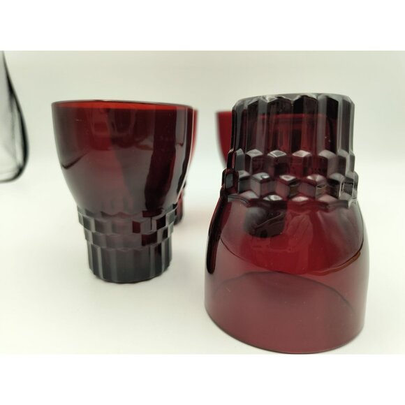 Set Of 4 Anchor Hocking Windsor Royal Ruby Flat Glass Tumblers With Cubist Base - Picture 5 of 5
